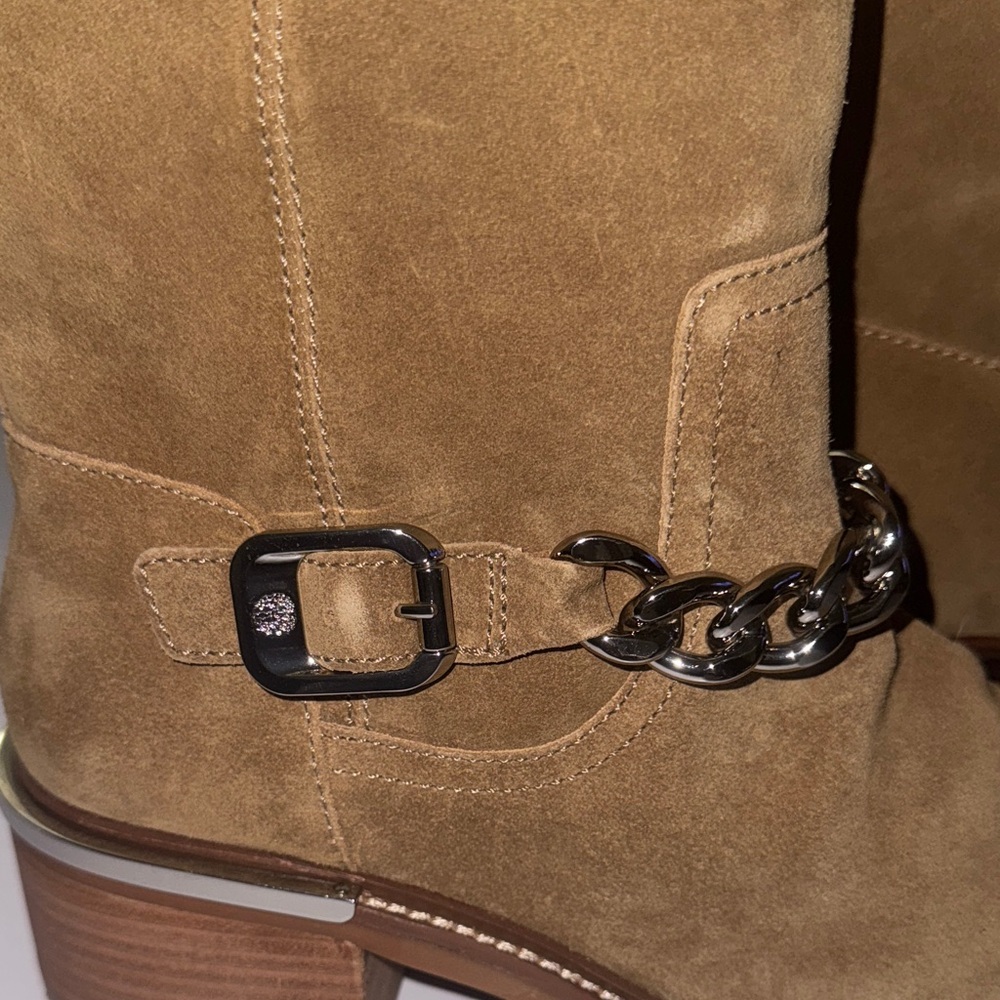 Vince Camuto Tan Combat Boots with Chain Detail - Picture 5 of 8